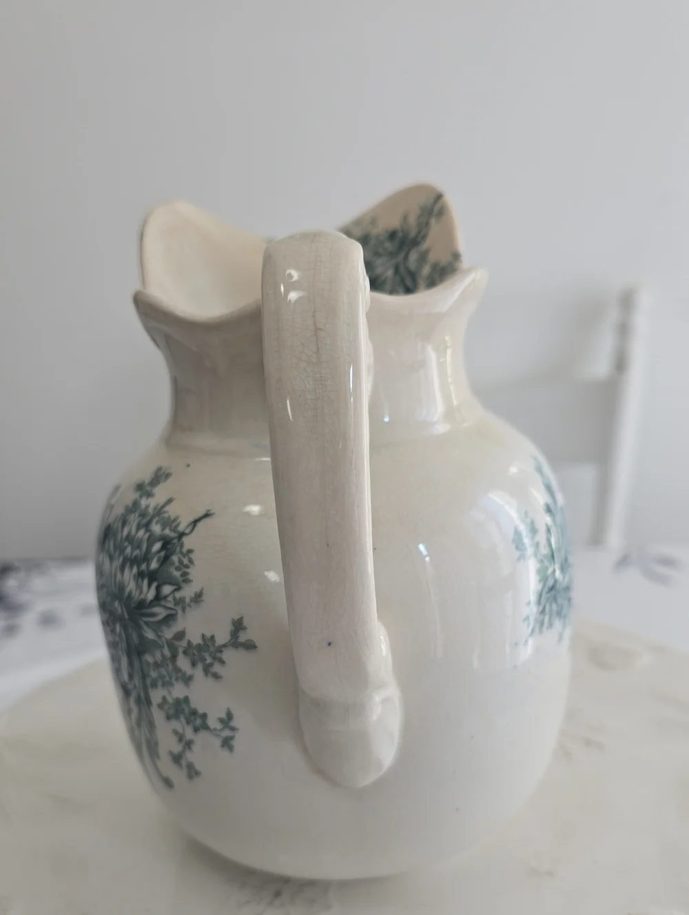 Vintage Buffalo Pottery Chrysathemum Pitcher Vase Semi Vitreous